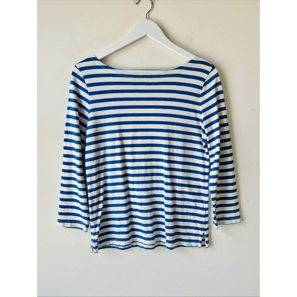 J.Crew Womens Sz S Horizontal Striped Long Sleeve Classic Cotton Blue White Top